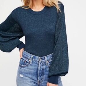 Free People Teal Crew Neck Sweater